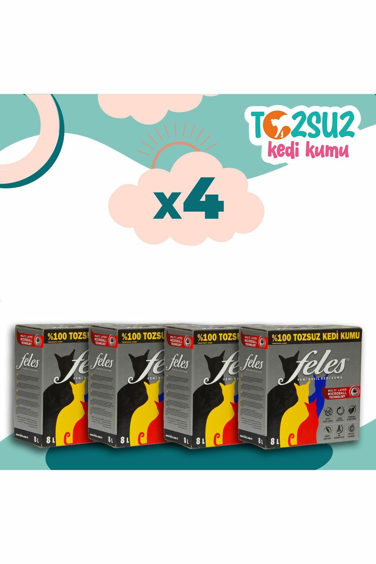 Tozsuz Kedi Kumu 8 Litre 4 Adet  (TAMAMEN DOĞAL , AKTİF KARBONLU)