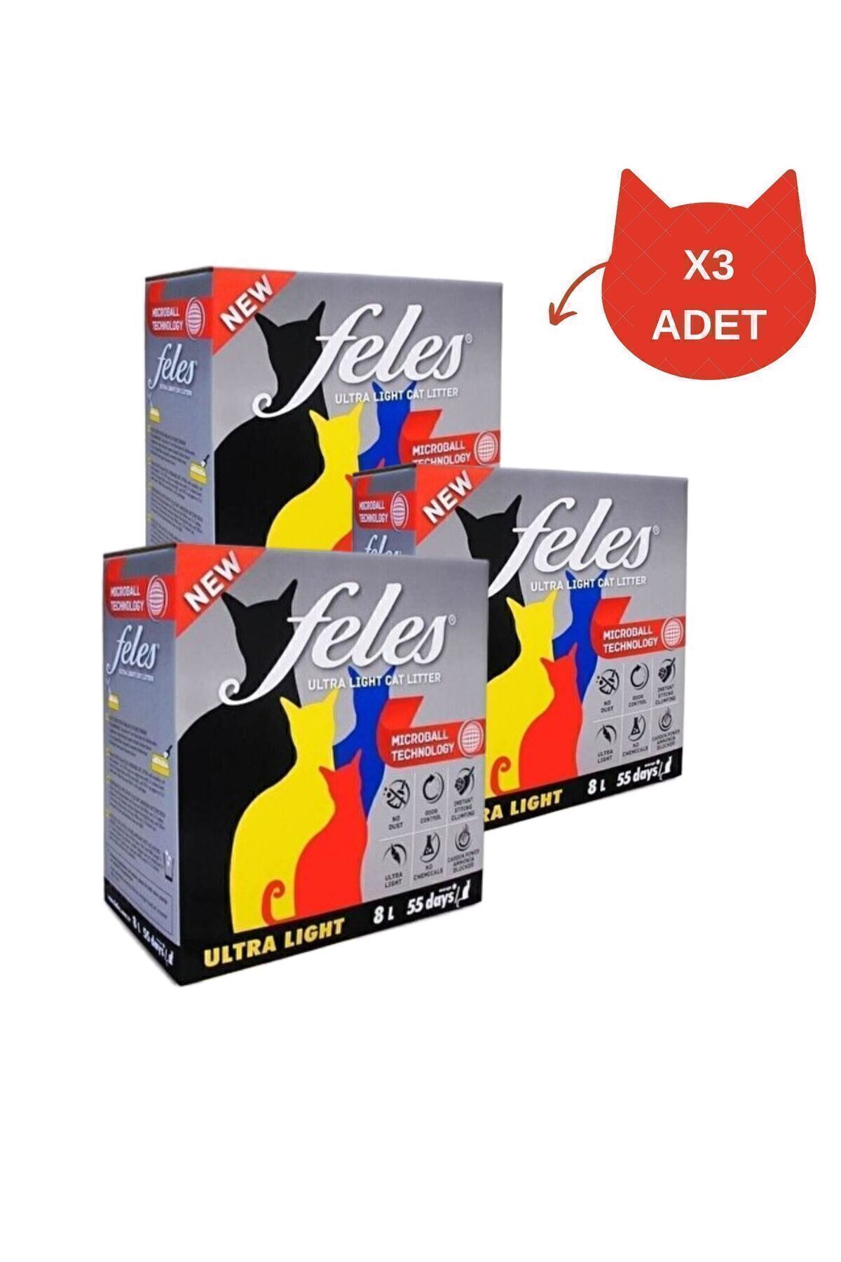 Feles Natural Tozsuz Karbonlu Kedi Kumu 8 Litre 3 Adet